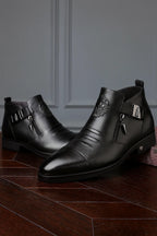 Embossed Leather Zip Boots