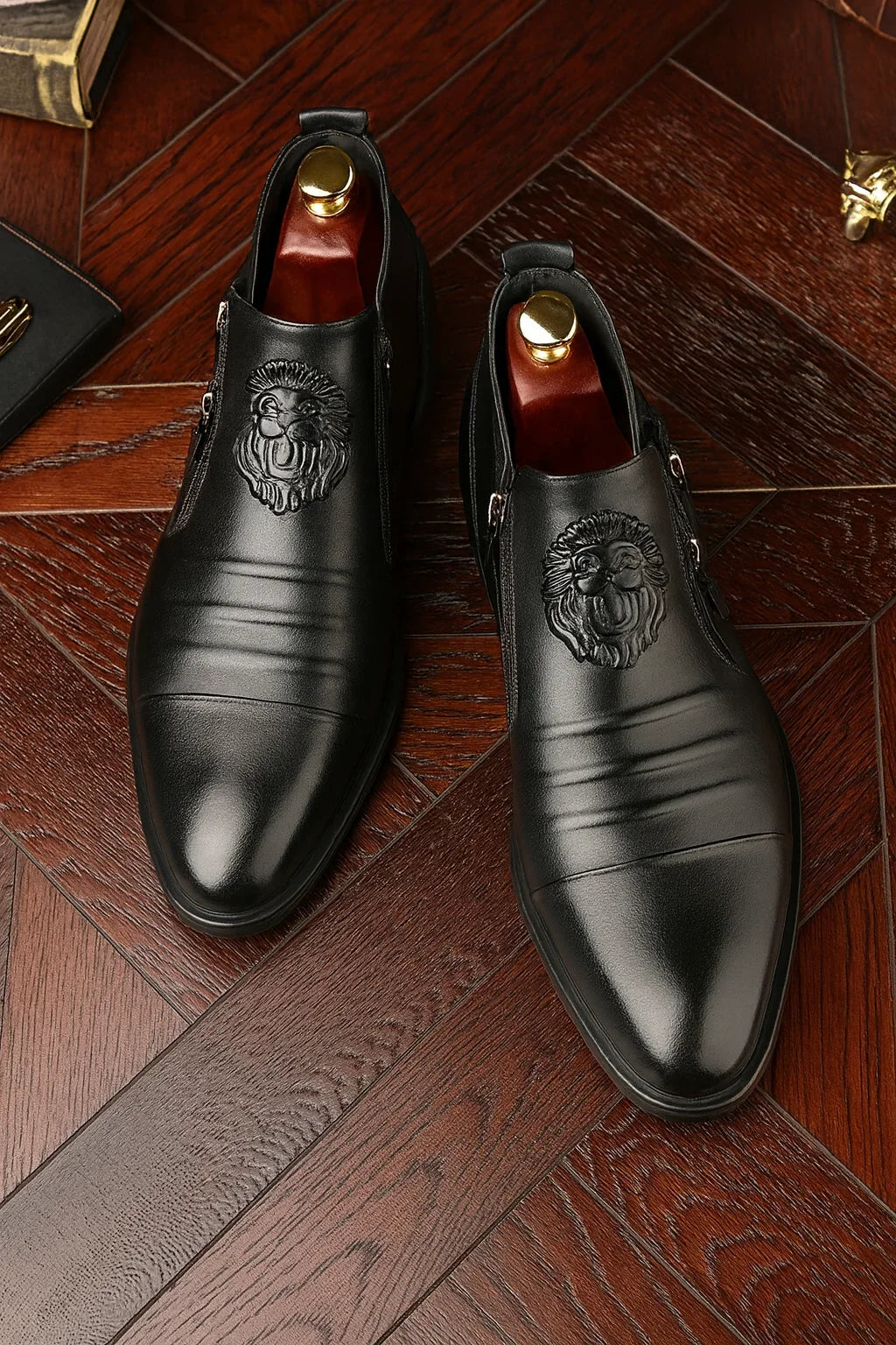 Embossed Leather Zip Boots