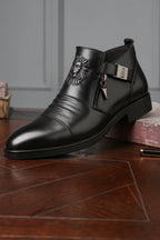 Embossed Leather Zip Boots