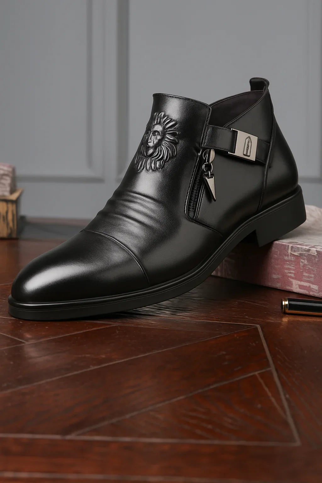 Embossed Leather Zip Boots