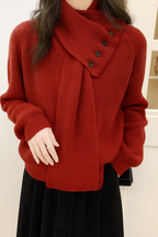 Detachable Scarf V Neck Sweater