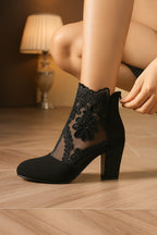 Embroidered Mesh Lace Boots