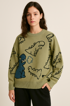 Oversized Dinosaur Knit Sweater