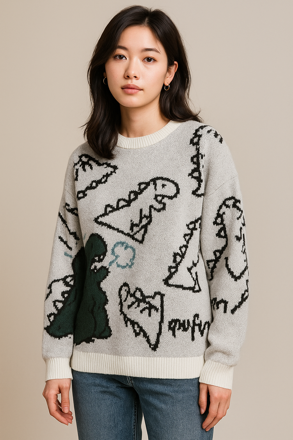 Oversized Dinosaur Knit Sweater
