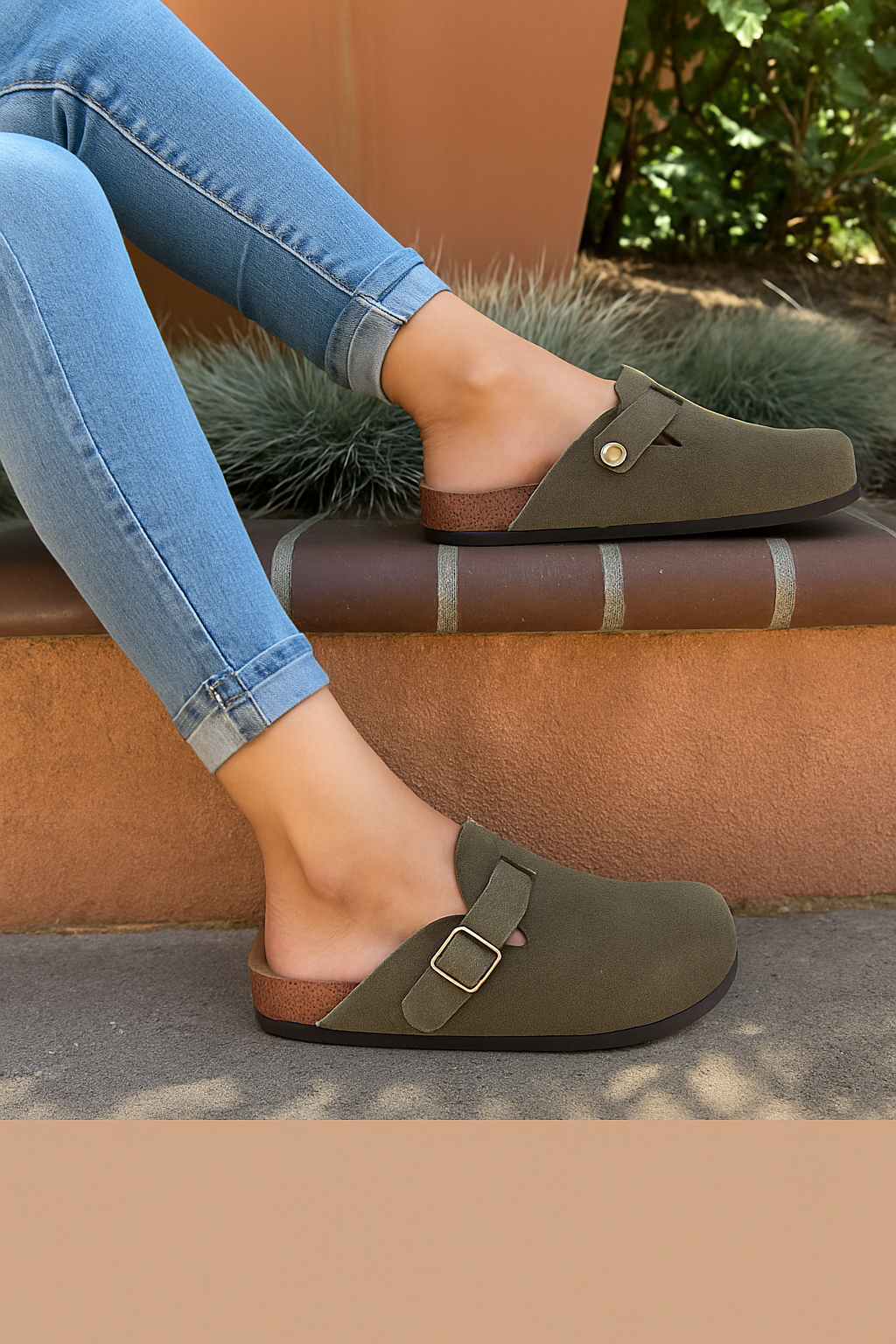 Suede Cork-Insole Mules