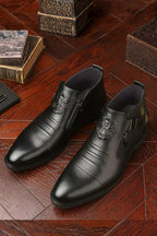 Embossed Leather Zip Boots